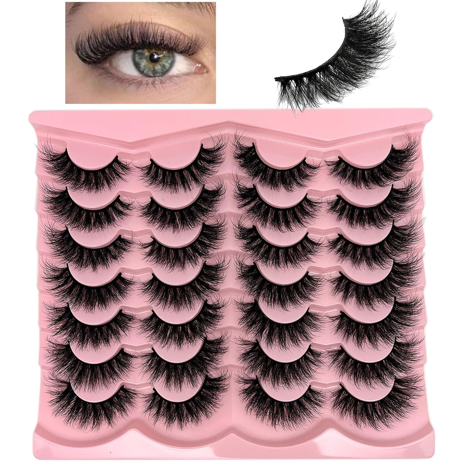 Fluffy Lashes Mink Wispy Cat Eye Faux Mink Eye Lashes Pack Soft Fake Strip Eyelashes 18Mm Long Volume False Eyelashes Natural Look