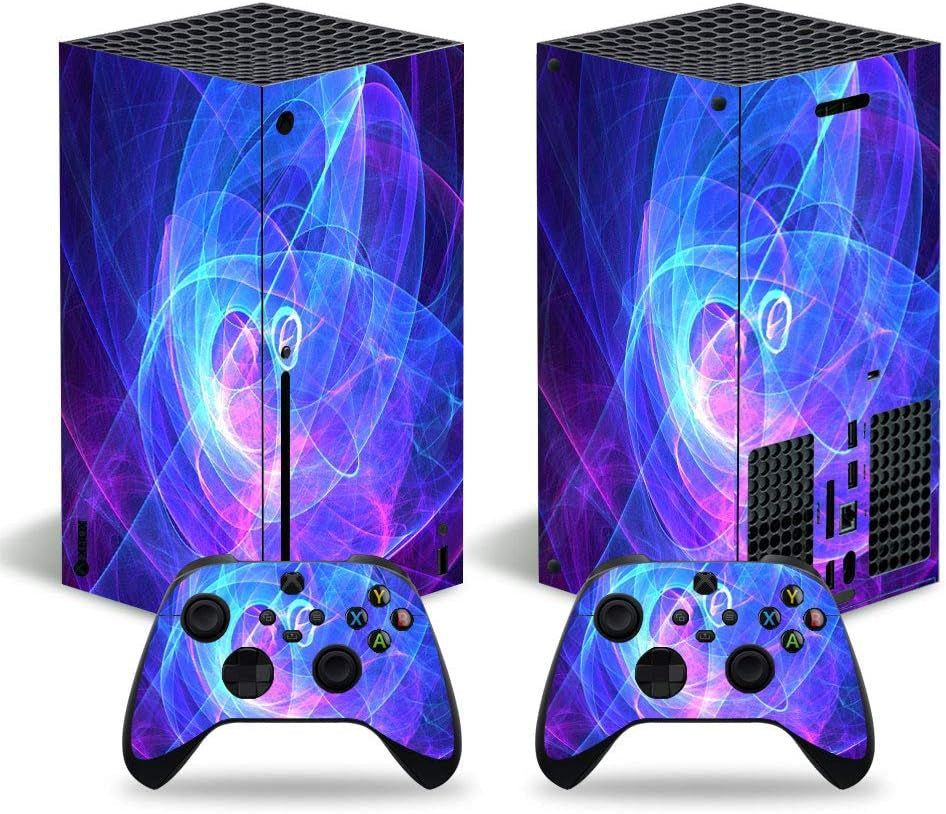 Whole Body Protective Vinyl Skin Decal Cover for Microsoft Xbox Series X Console, Purple Lines Xbox Series X Skins Wrap Sticker with Two Free Wireless Controller Decals