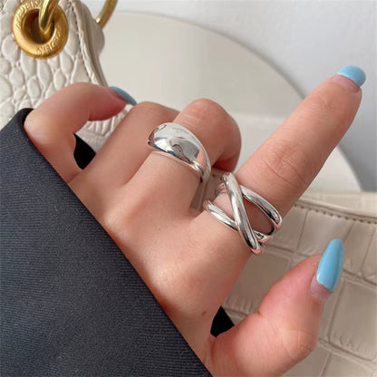 925 Sterling Silver Irregular Water Droplets Cross Ring Female Simple Retro Style Handmade Jewelry