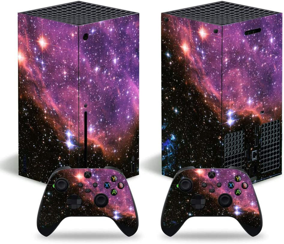 Whole Body Protective Vinyl Skin Decal Cover for Microsoft Xbox Series X Console, Purple Lines Xbox Series X Skins Wrap Sticker with Two Free Wireless Controller Decals