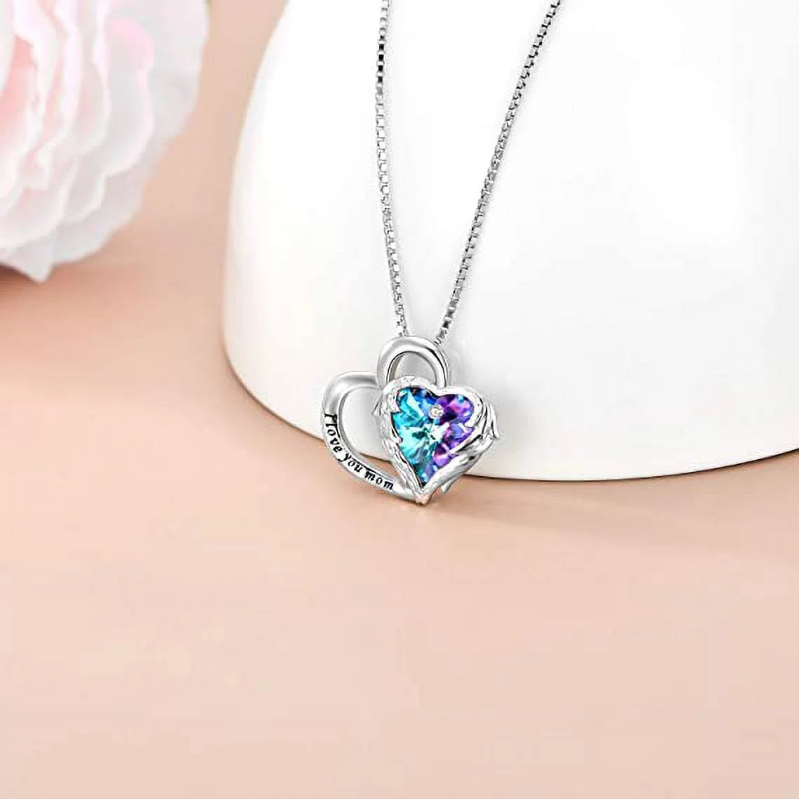 925 Sterling Silver I Love You Mom Heart Necklace with Austrian Crystals Gifts for Women Friends Mom